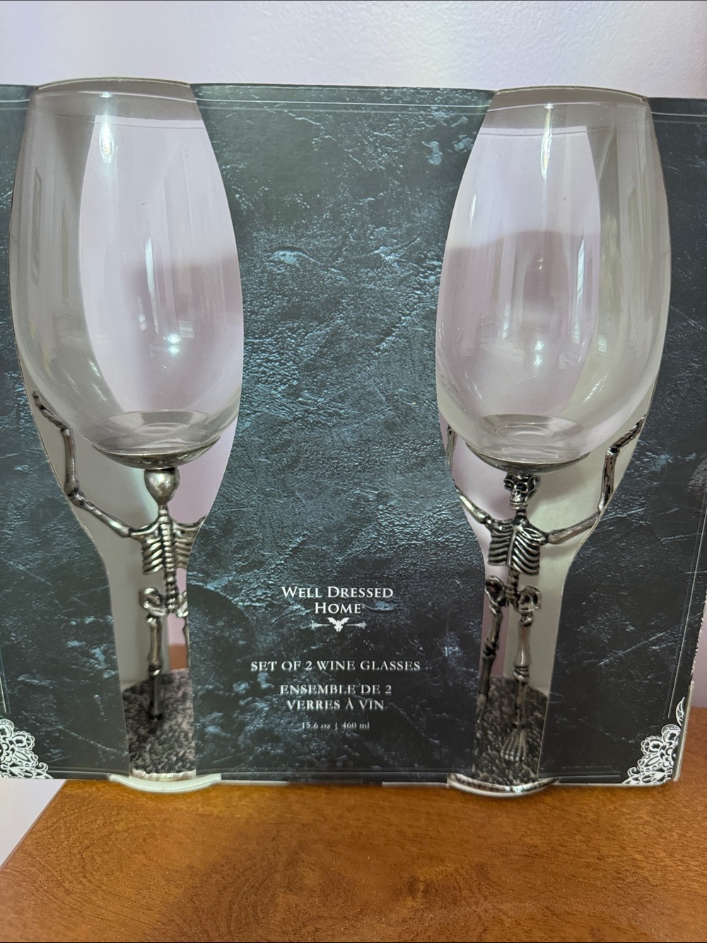 Silver Skeleton Stem Wine Glasses - Set of 2